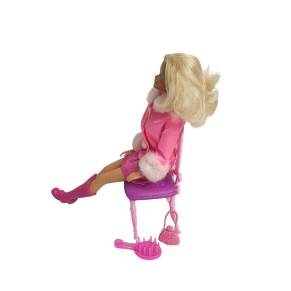 Vintage Barbie Doll Mattel 80's-90's Pink Satin Coat Faux Fur & Accessories - Picture 3 of 6